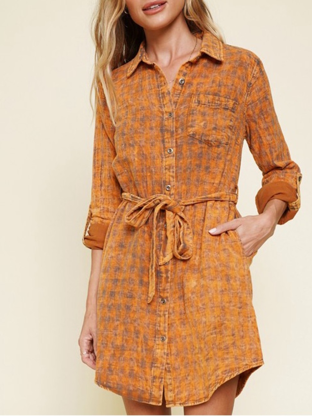 🍂SPECIAL🍂ACID WASH PLAID DRESS|PUMPKIN